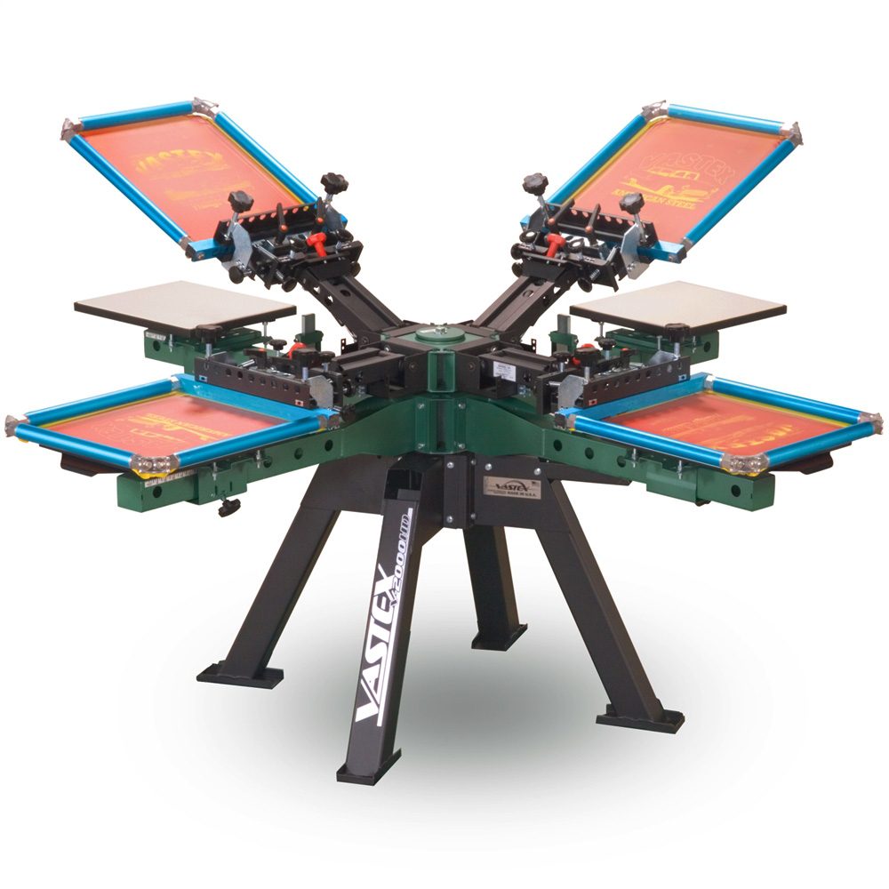 Vastex V-2000 Series V2HD-44 – 4 Station / 4 Color Screen Printing Press with Side Clamps
