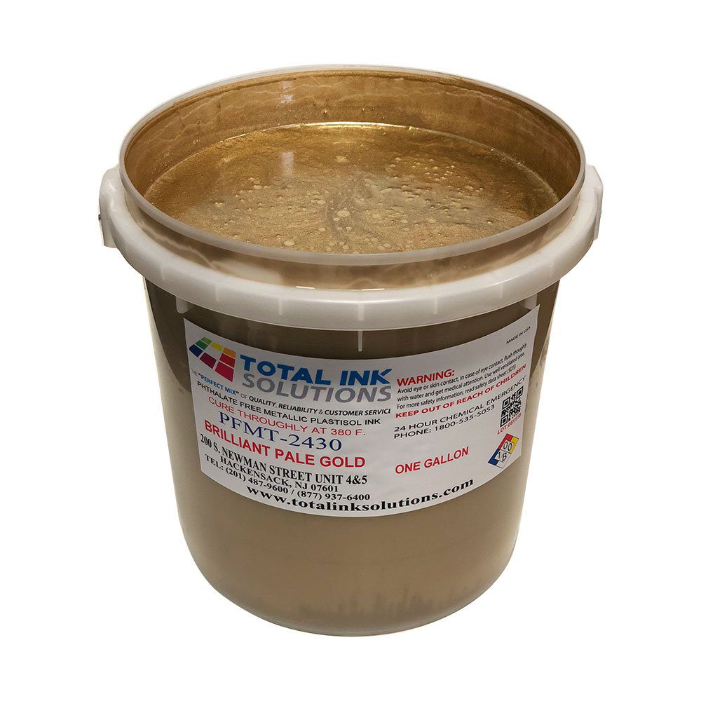 Total Ink Solutions® Metallic Brilliant Pale Gold Plastisol Ink – Soft Metallic Shine & High Opacity