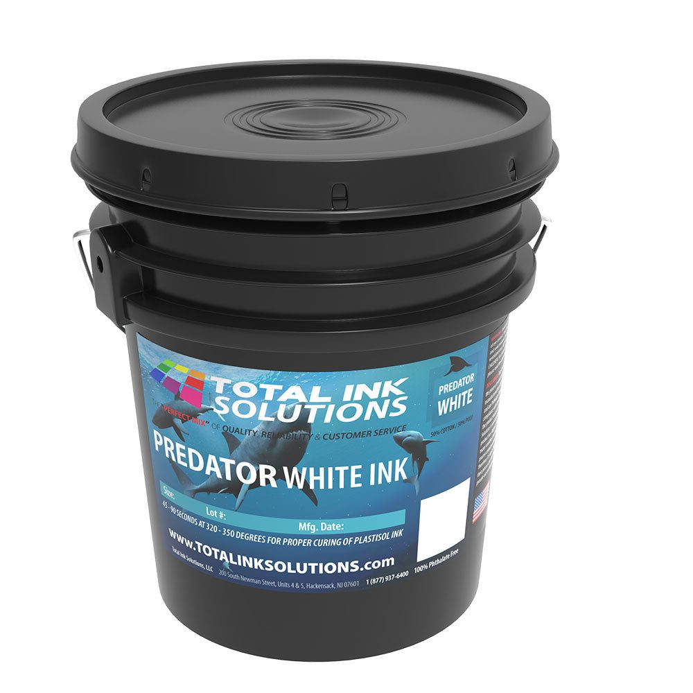 Total Ink Solutions® White Predator Plastisol Ink Series – High-Performance Ink for 100% Cotton (5 Gallon)