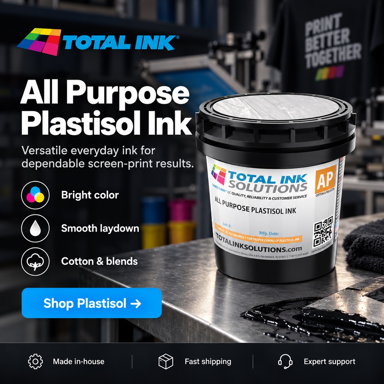 All Purpose Plastisol Ink — versatile everyday ink for dependable screen-print results. Bright color, smooth laydown, for cotton and blends. Shop plastisol.