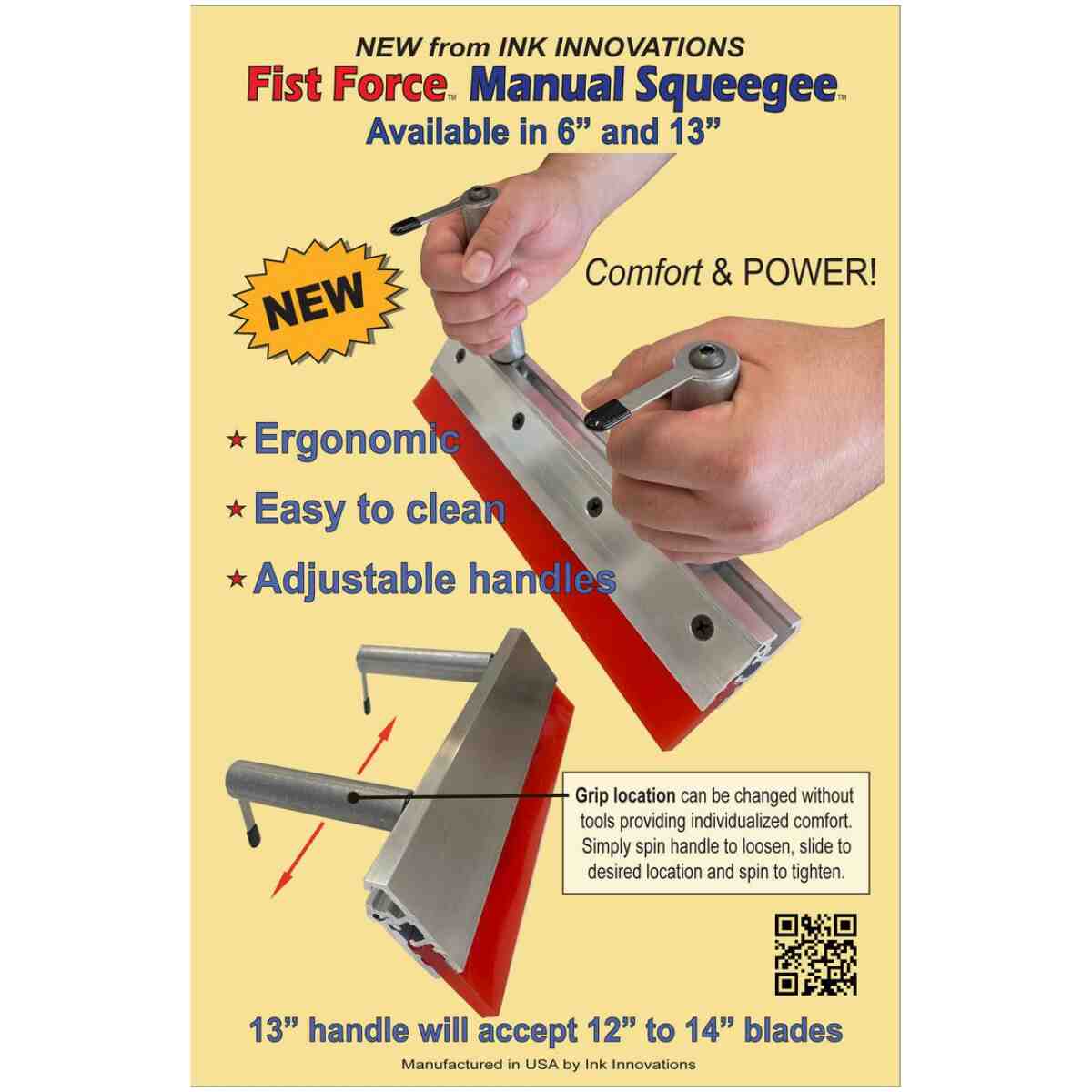 Fist-Force Manual Squeegee 70 Durometer Blade Included INK INNOVATIONS®