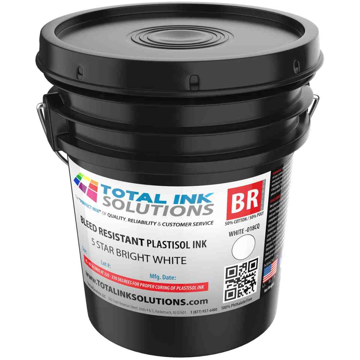 Bleed Resistant Plastisol Ink - 5 Star Bright White - 5 Gallon TOTAL INK SOLUTIONS®